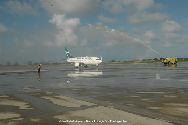 MBJ Airports Limited Welcomes WestJet Airlines - Inaugural Scheduled Service From Toronto Pearsons International Airport - Monday, December 10, 2007 - Sangster International Airport - MBJ Airports Limited, Montego Bay, Jamaica W.I. - Photographs by Net2Market.com - Barry J. Hough Sr, Photographer - Negril Travel Guide, Negril Jamaica WI - http://www.negriltravelguide.com - info@negriltravelguide.com...!