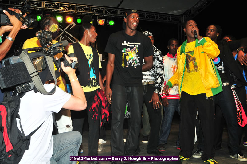 Usain Bolt of Jamaica - The Fastest Man In The World  - Usain Bolt Homecoming Celebrations Concert at the William Knibb High School Play Field, Trelawny - Ice, Ding Dong, Ravers Clavers, D'Angel, Voicemail, RDX and Dancers, Wayne Marshall, Tammi Chynn, Bugle, Nero, Tanya Stephens, Richie Spice, Kip Rich,and Shaggy - Photographs by Net2Market.com - Barry J. Hough Sr. Photojournalist/Photograper - Photographs taken with a Nikon D300 - Negril Travel Guide, Negril Jamaica WI - http://www.negriltravelguide.com - info@negriltravelguide.com...!